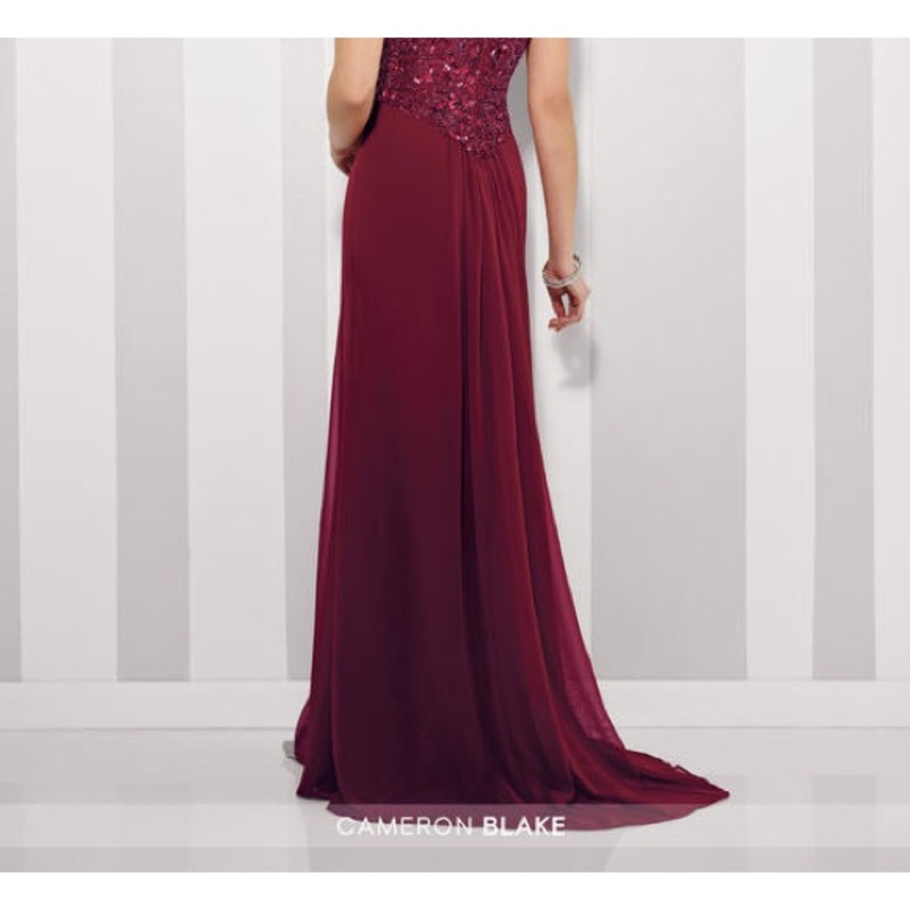 Cameron Blake strapless sequin bodice garnet evening gown